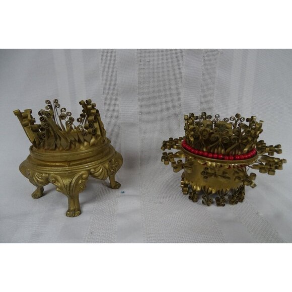 Vintage Lot of Tramp Art Tin Miniature Dollhouse Furniture & Candle Holders - Picture 7 of 9